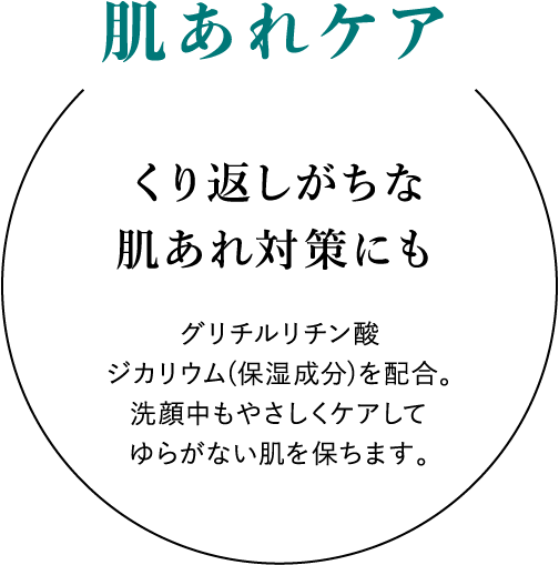 肌あれケア：くり返しがちな肌あれ対策にも グリチルリチン酸 ジカリウム（保湿成分）を配合。洗顔中もやさしくケアしてゆらがない肌を保ちます。